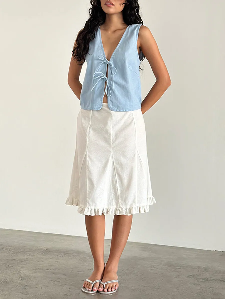 Nantucket Blue Tie Front Top