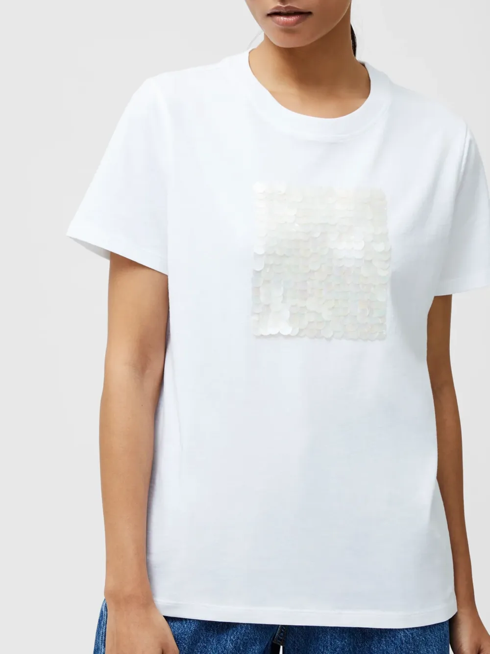 Casual Sequin Design Round Neck Short Sleeves