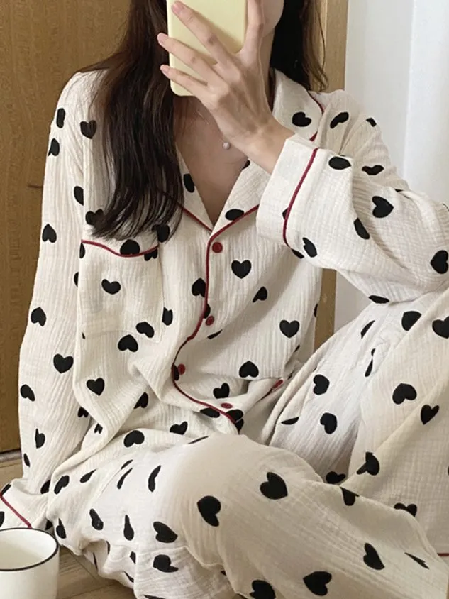 Shirt Collar Casual Loose Pajama Set