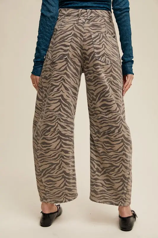 Zebra Print Barrel Jeans