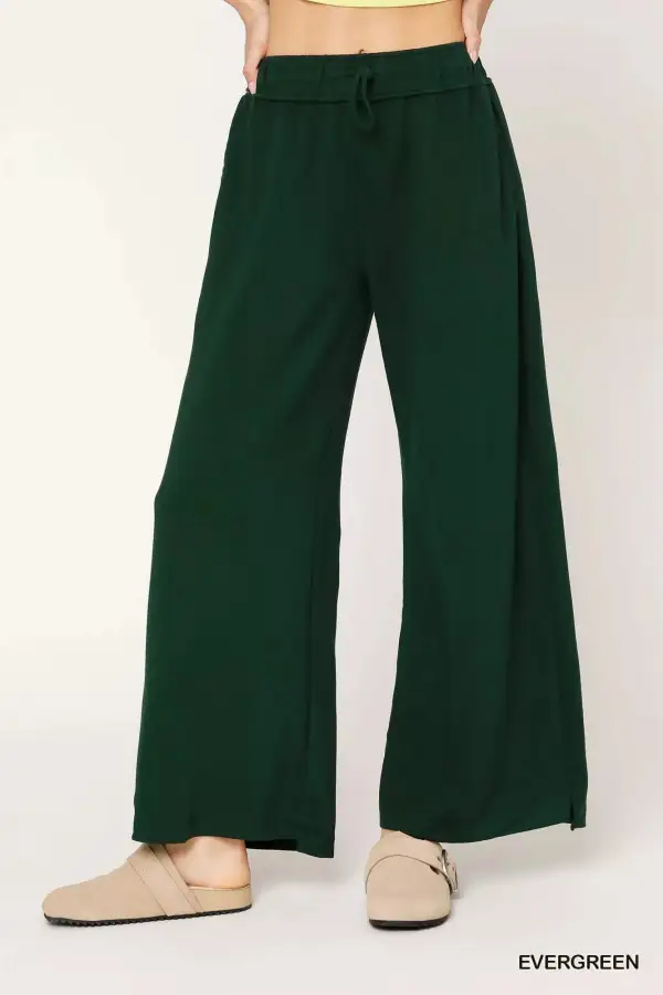 Relaxed Elastic Drawstring Waistband Wide Leg Pants