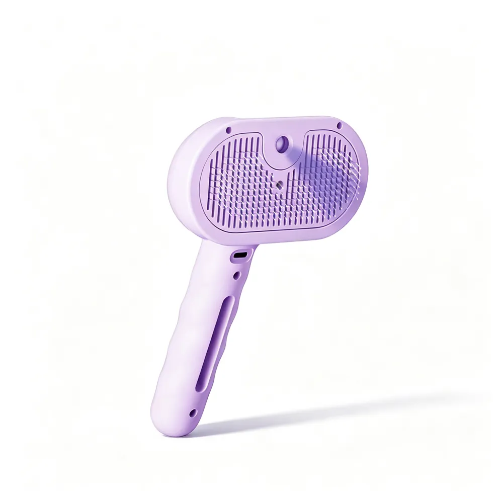 3-in-1 Plastic Steam Pet Grooming Brush – One-Touch Self-Cleaning Mist Comb for Heavy Shedding Long-Haired Dogs/Cats, 7.4*4.4*2.4 Inch Electric Massage Brush, Quick Hair Removal Knot & Undercoat Remover, Grooming Accessories