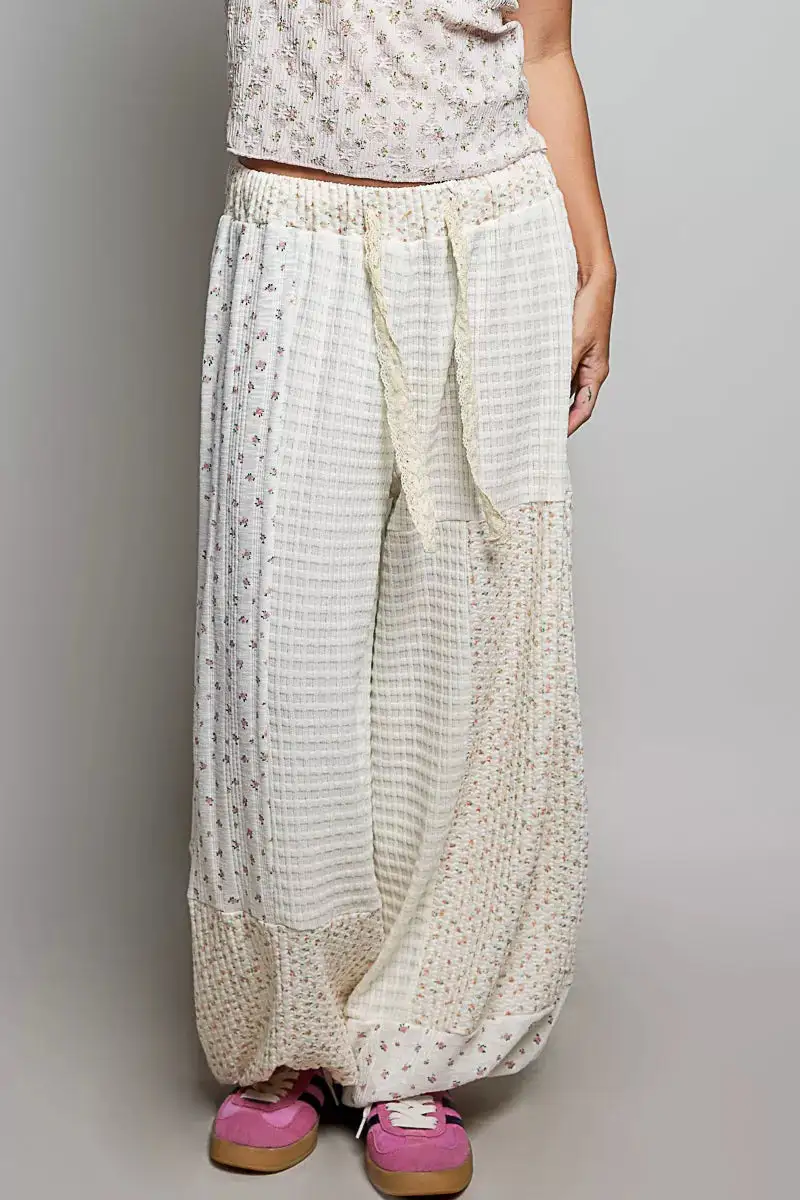 Relaxed Patchwork Mixed Knit Wide Leg Pants