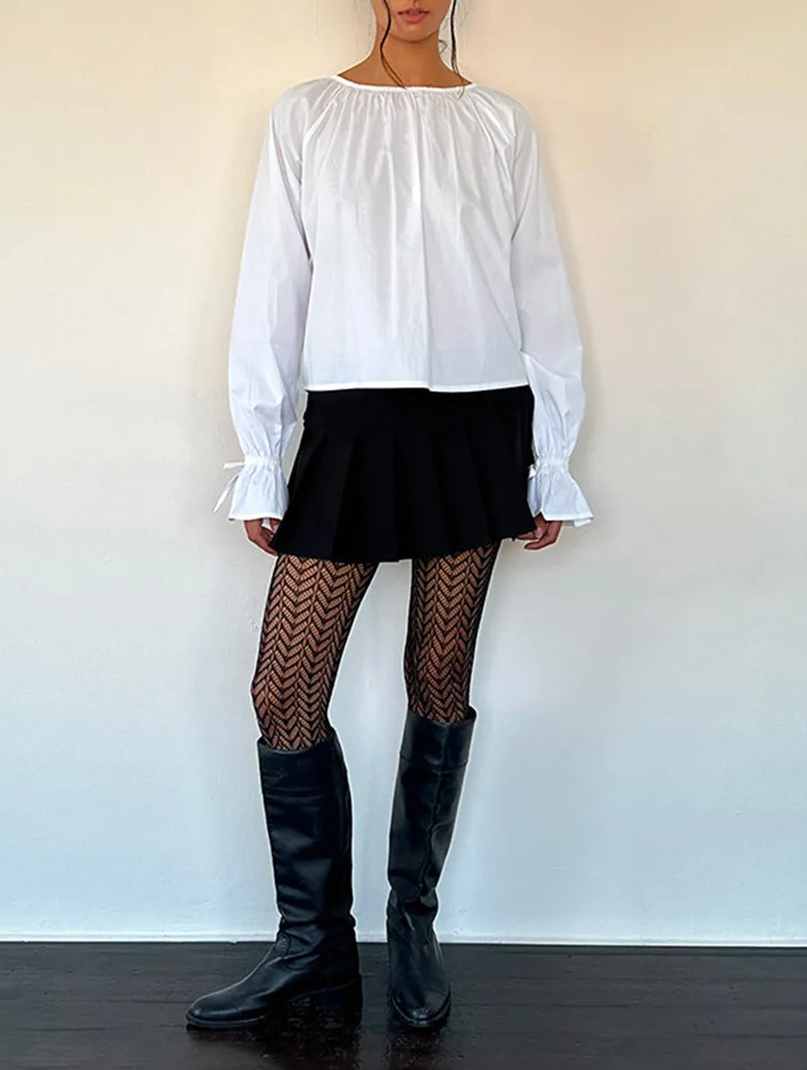 Tie Sleeve Blouse In White Poplin
