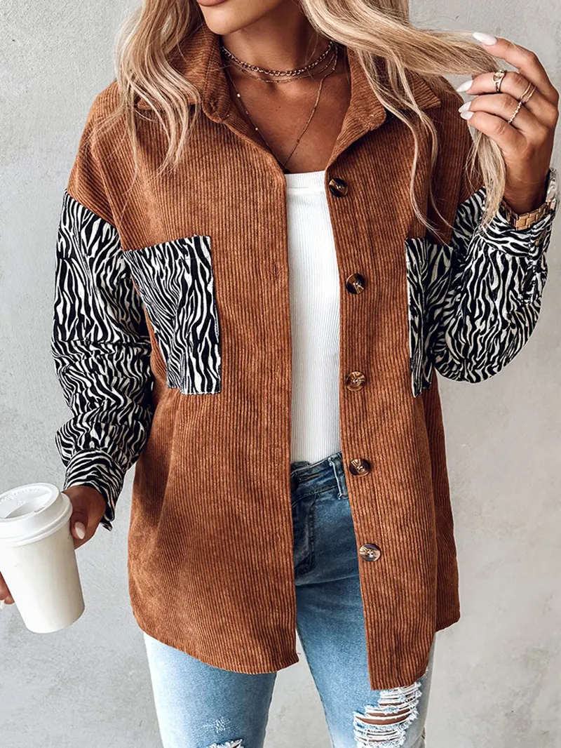 Casual zebra print corduroy jacket