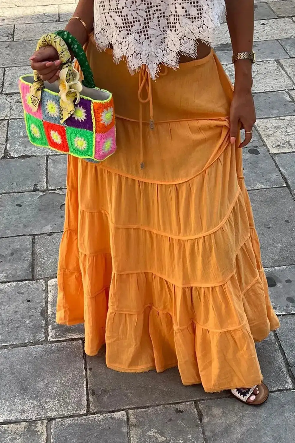 Everyday Tiered Drawstring Maxi Skirt