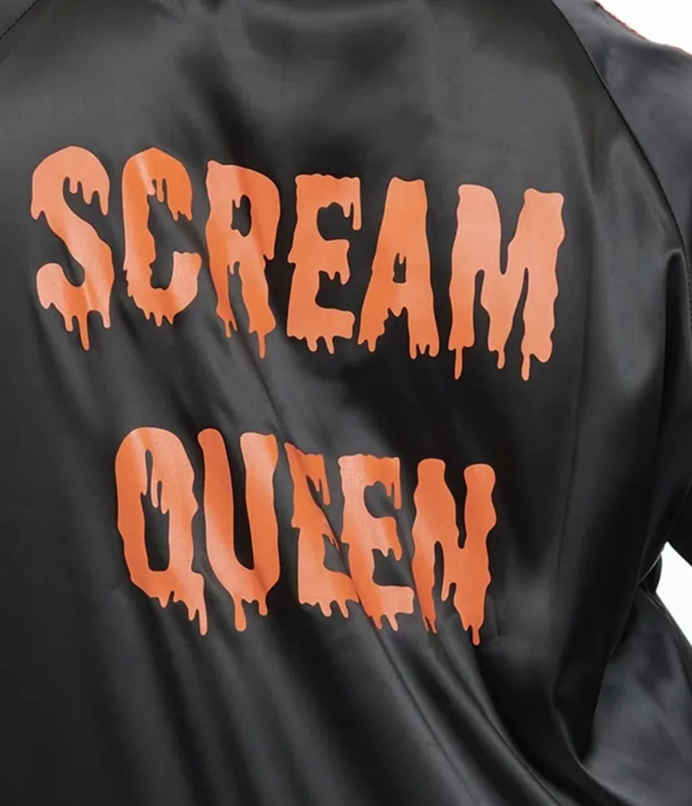 Plus Size Black And Orange Scream Queen Satin Bomber Jacket