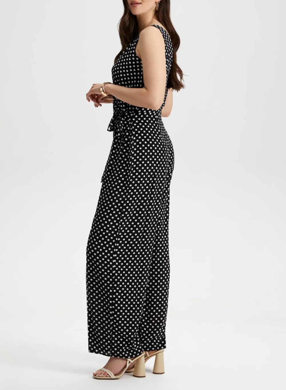 V-Neck Polka Dot Wide-Leg Jumpsuit