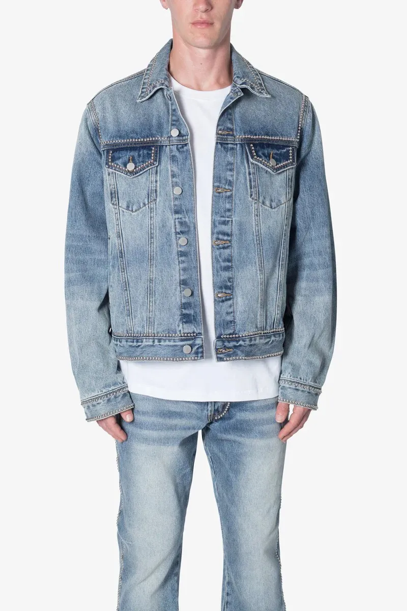 LIGHT BLUE DENIM STUDDED TRUCKER JACKET