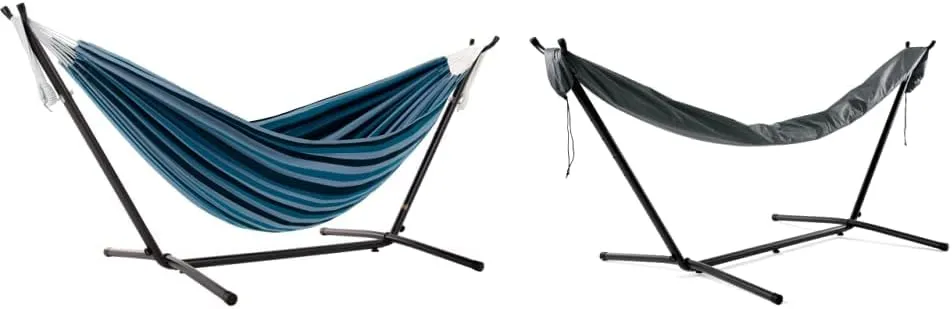 Double Cotton Hammock with Space Saving Steel Stand, Tropical (450 lb Capacity - Premium Carry Bag Included)