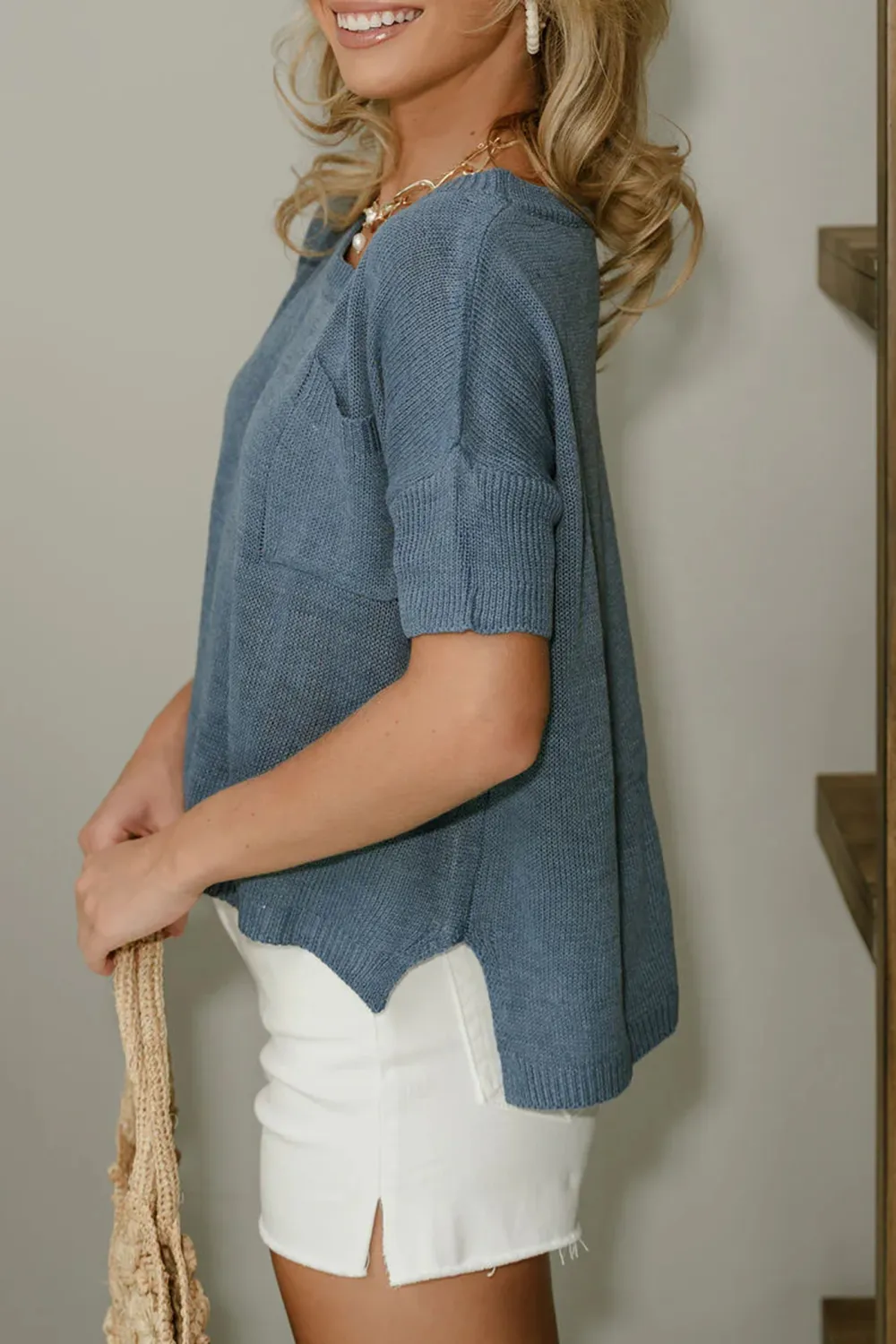 High-Low Hem Short Sleeve Sweater