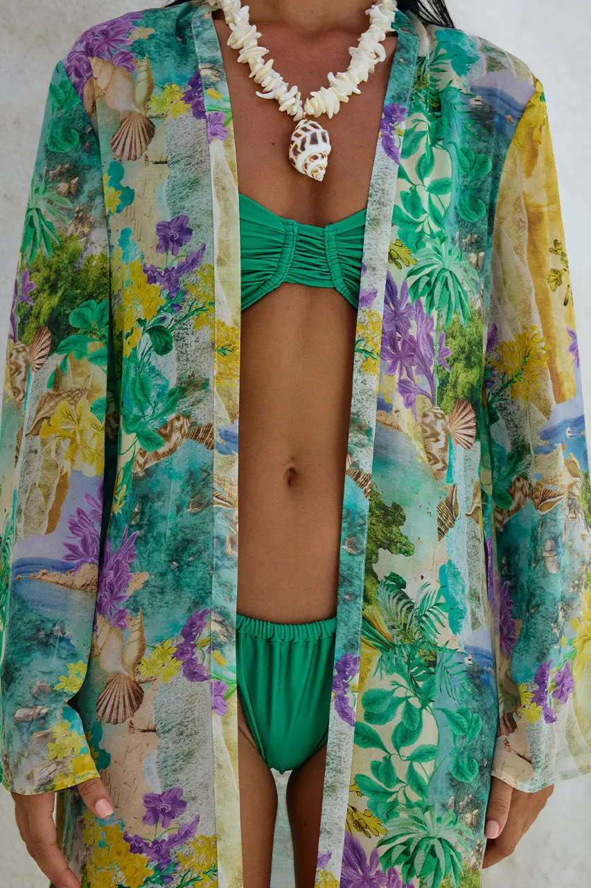 Green Printed Long Rash Guard Swimsuit