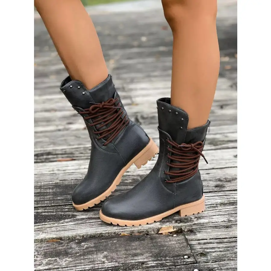 Round Toe Block Heels Boots