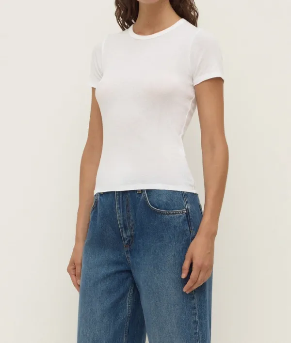 White Ribbed Fitted Tee