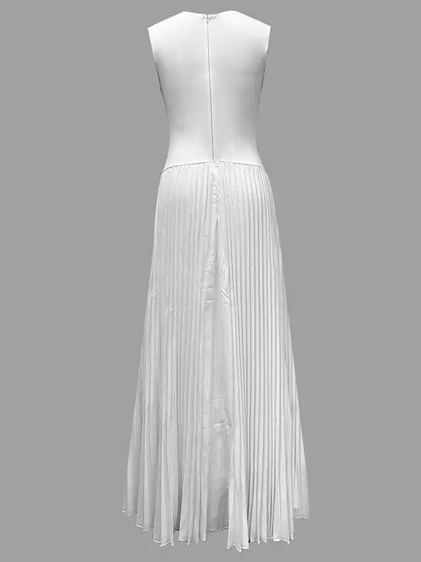 Loose Color Pleated Neck Maxi Dress