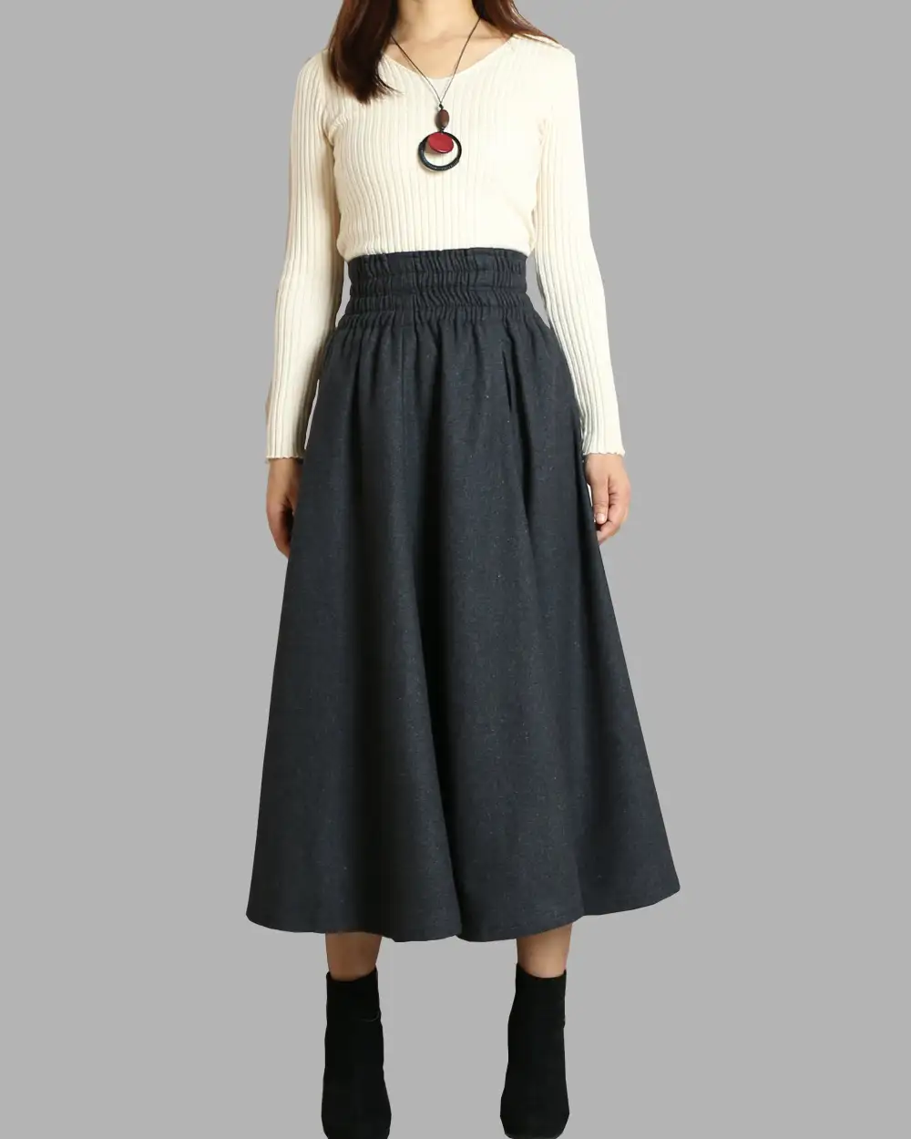 Soft Pocketed Wool Flared Maxi Skirt