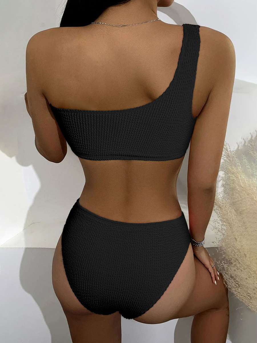 Solid Color High Waist Two Piece Swimsuit