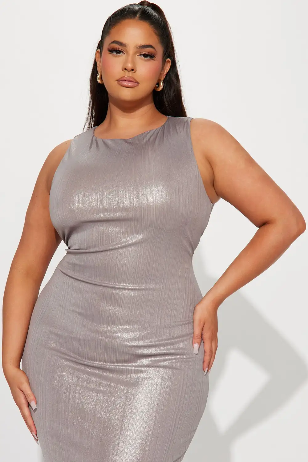 Marilyn Metallic Maxi Dress - Mocha