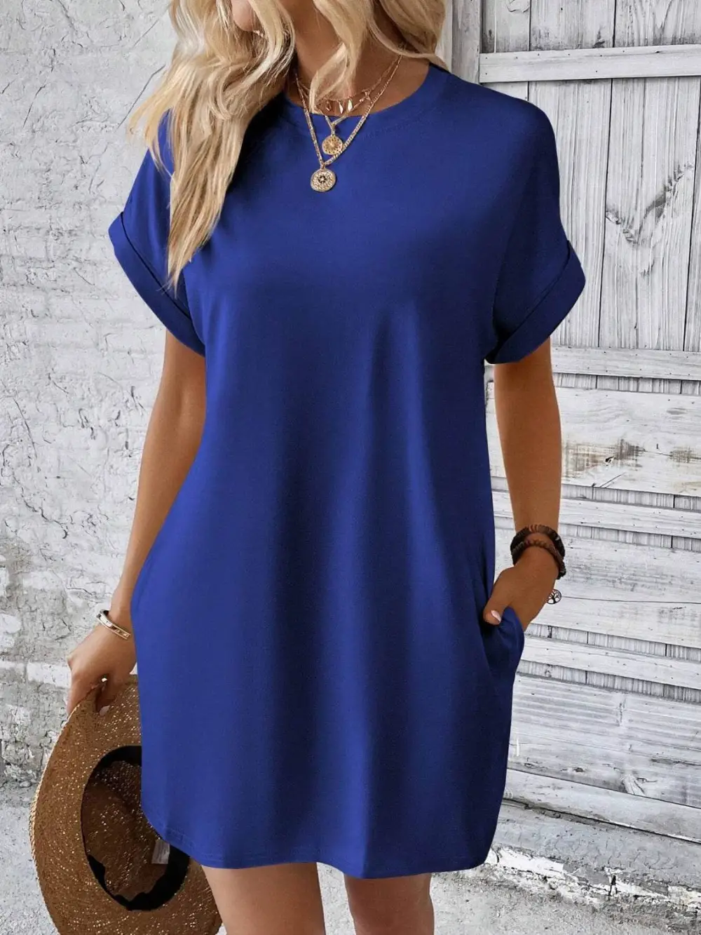 Relaxed Round Neck Short Sleeve Mini Dress