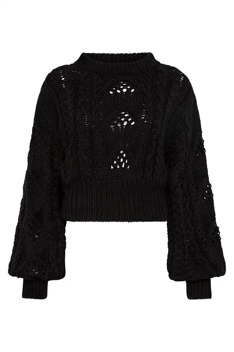 Black Crochet Detail Knit Jumper