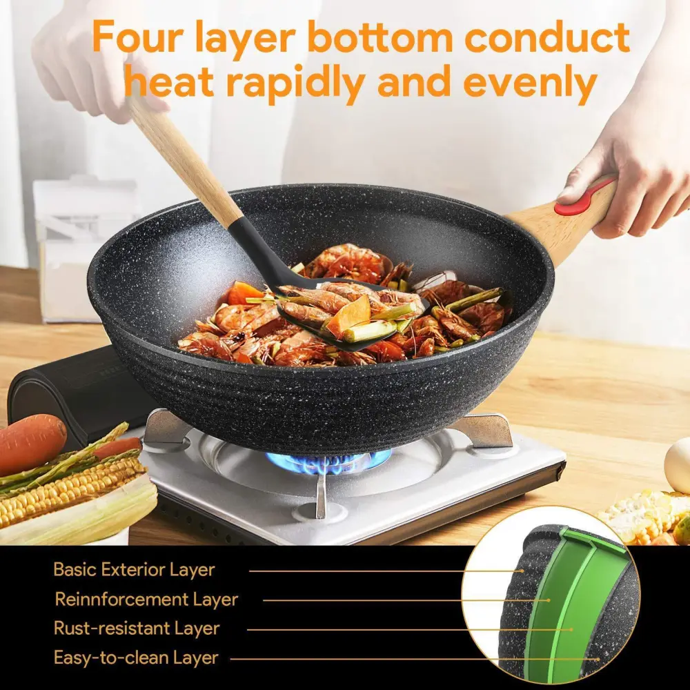 Wok Die-Casting Nonstick Wok Scratch Resistant with Lid and Spatula