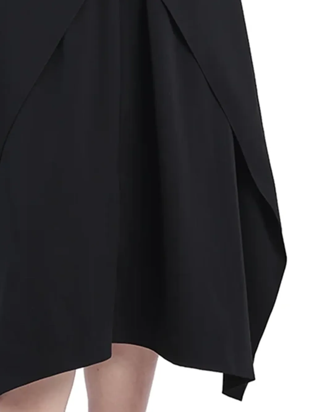 Sheer Sleeve Asymmetric Hem Midi Dress