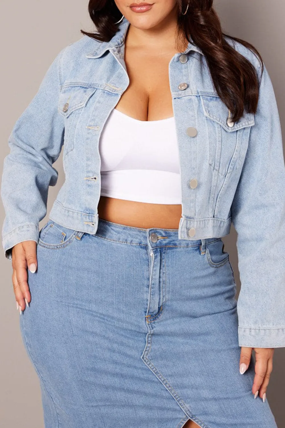 Blue Casual Denim Short Jacket