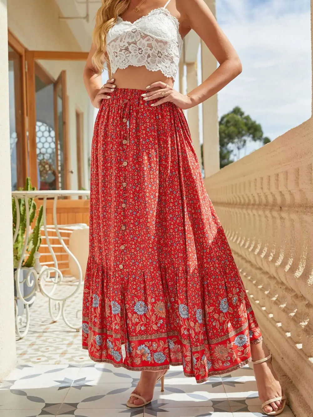 Floral Side Slit Skirt