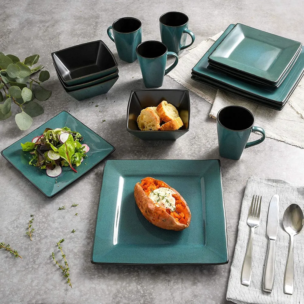 Gibson Elite Althea Reactive Dinnerware Set, 16 Pc, Teal