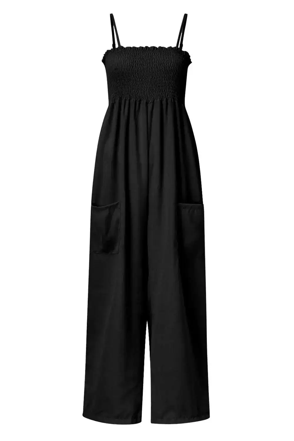 Smocked Strappy Wide Leg Jumpsuit