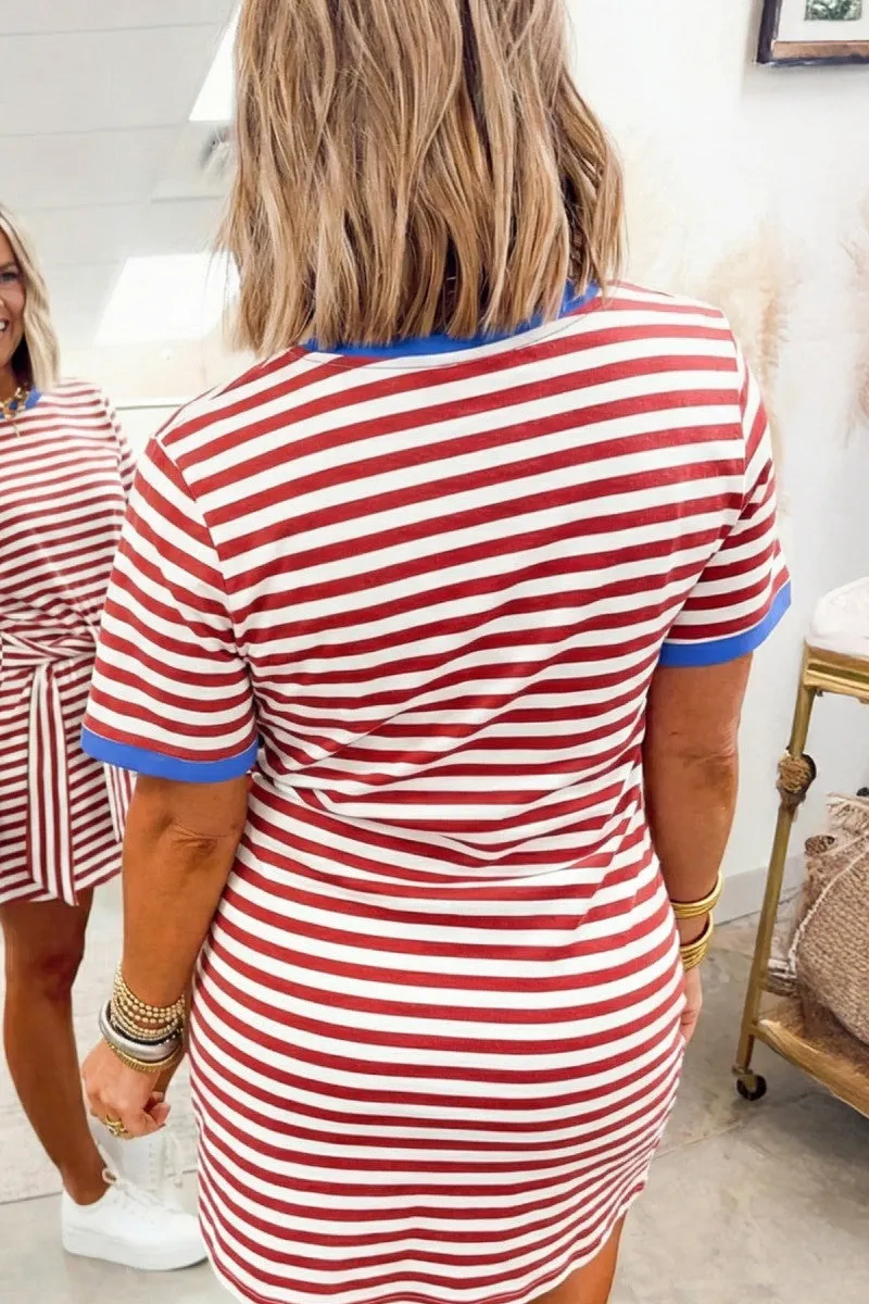 Contrast Trim Round Neck Mini Dress