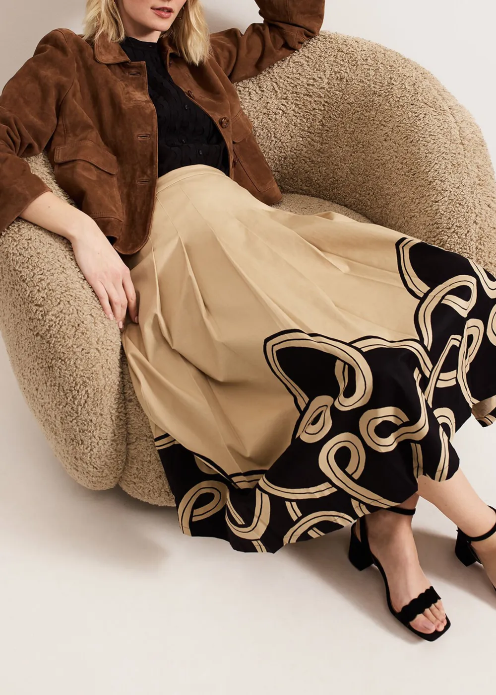 National Style Printed Pleated Skirt