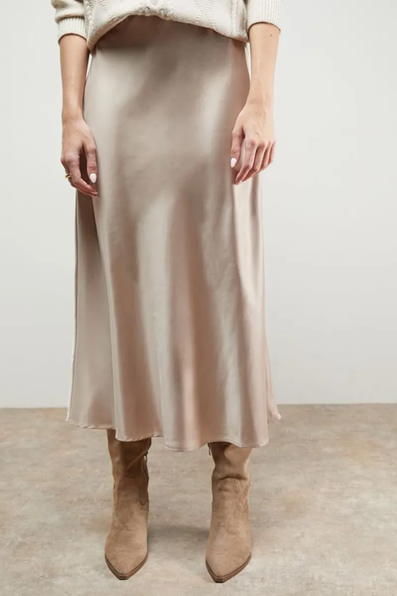 Casual Style Bias Cut Satin Skirt