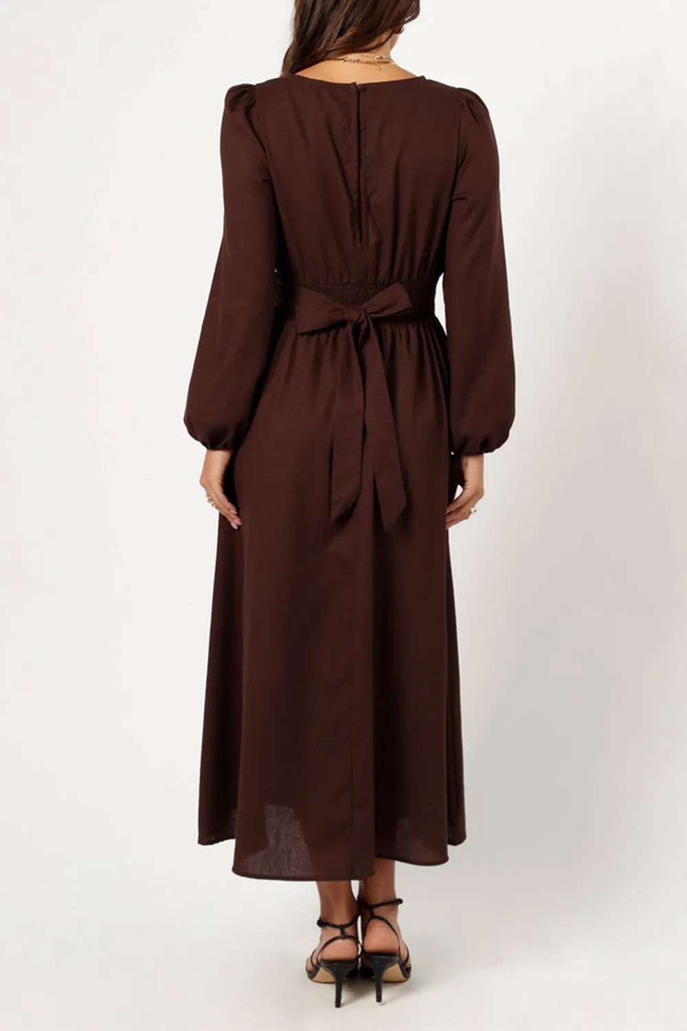 ROMAN LONG SLEEVE MAXI DRESS - BROWN