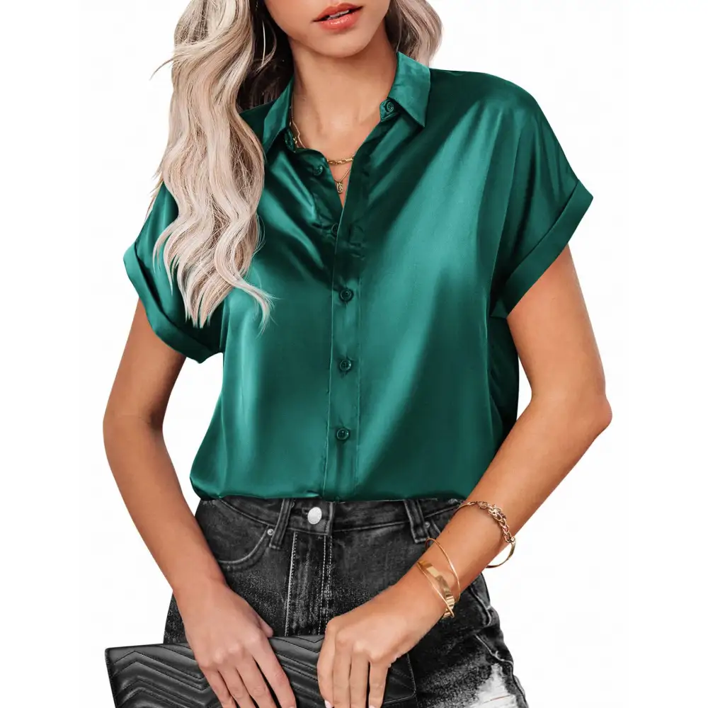 Button-up Lapel Short Sleeve Blouse