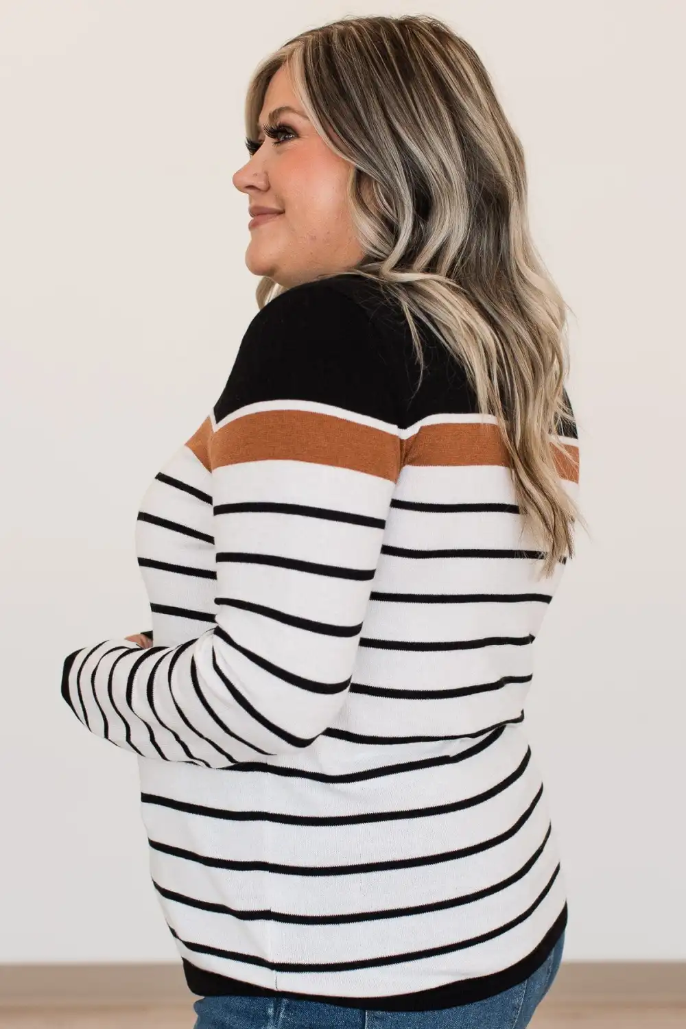 Can't Stay Away Striped Sweater- Black & Rust