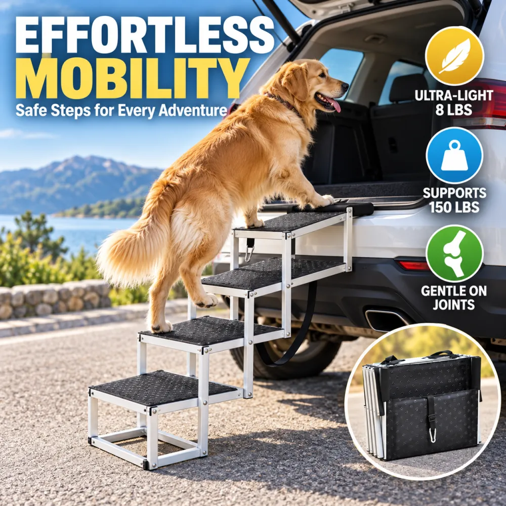 Foldable Pet Ramp—Dog Ladder—Outdoor Car Dog Stairs for SUV Sedan