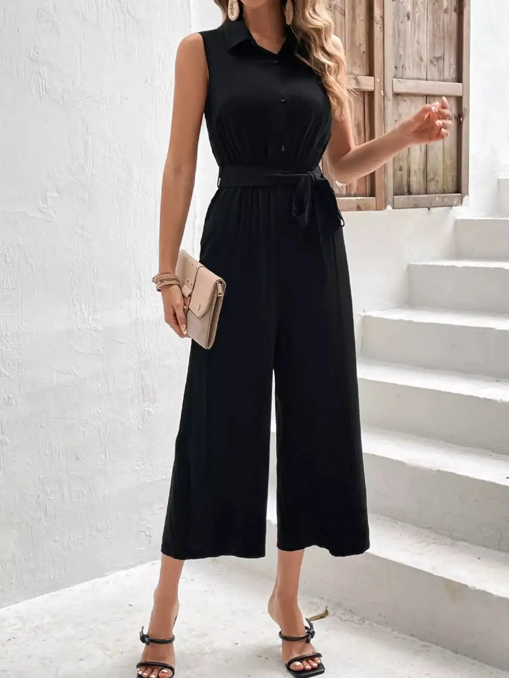 Boutique Wide Leg Sleeveless Jumpsuit