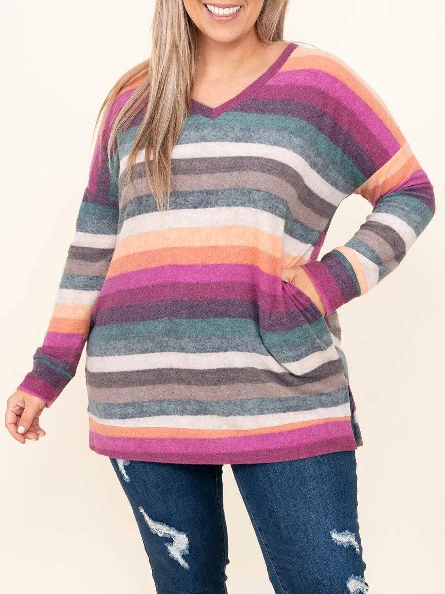 V-Neck Rainbow Stripe T-Shirt