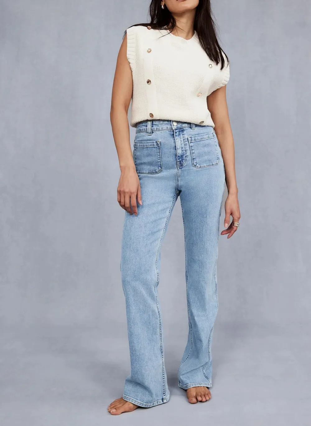 Casual Style Relaxed Straight Patch Pocket Jeans