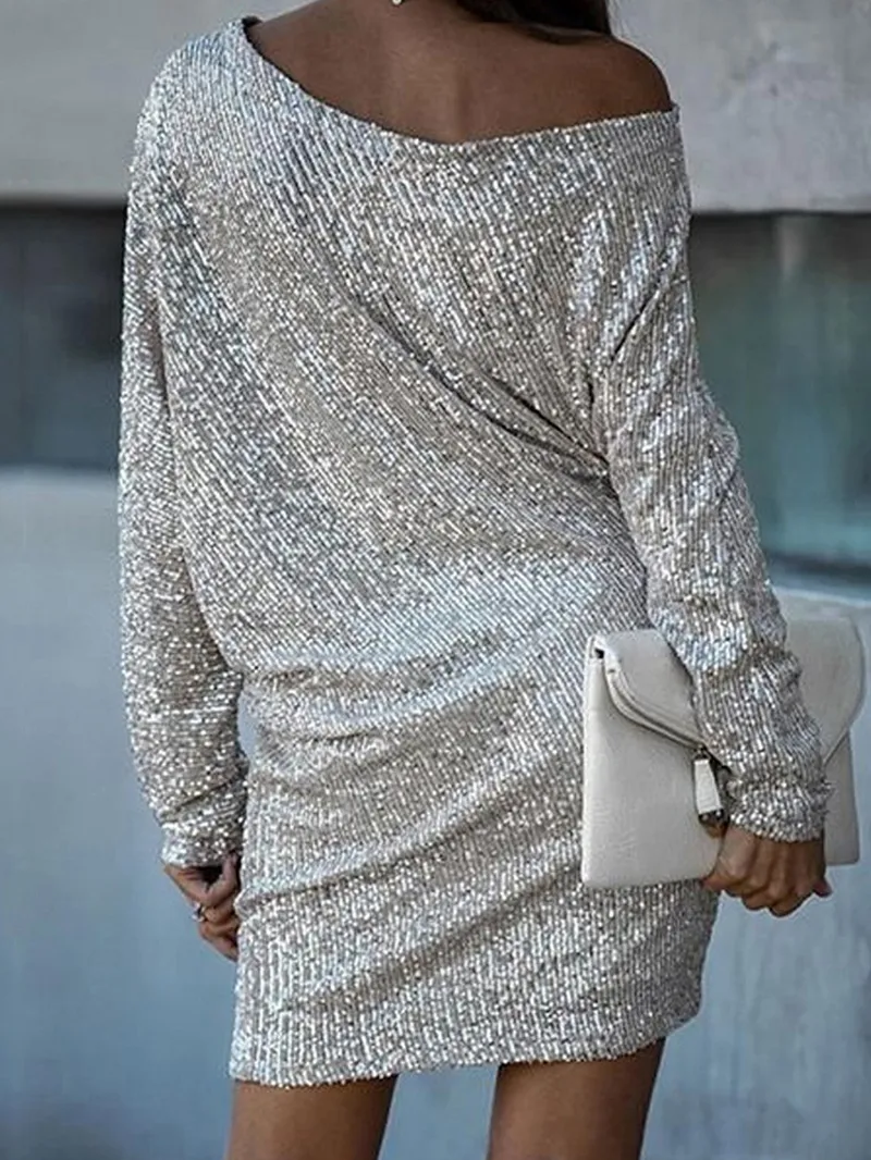 Stylish Sequined Asymmetrical Dress