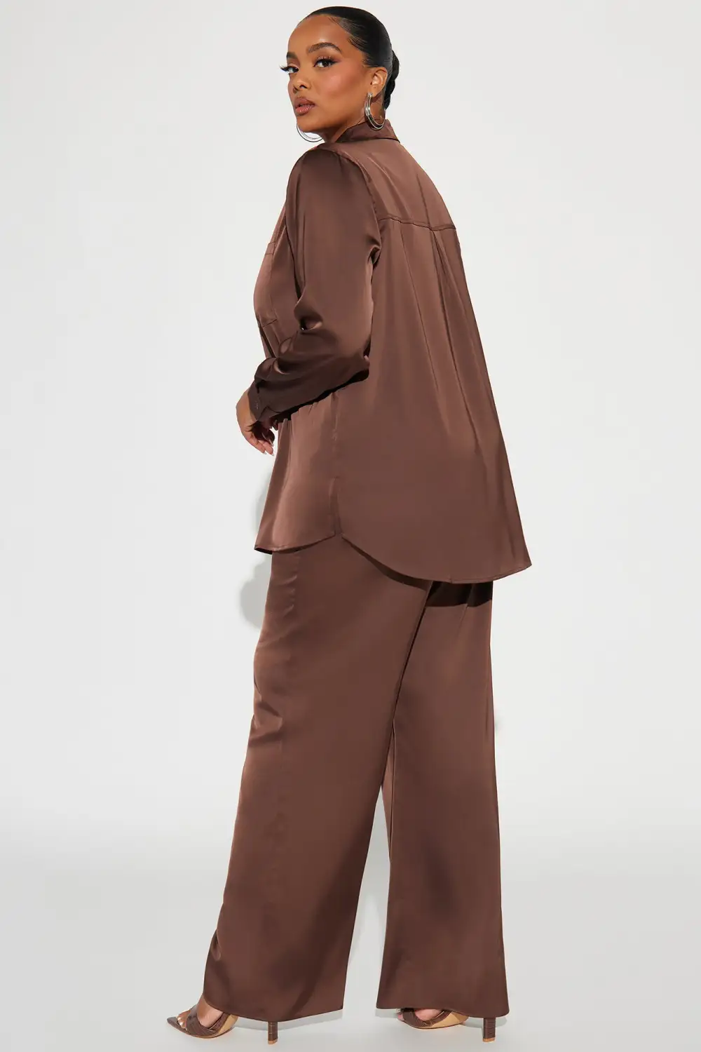 Makenzie Satin Pant Set - Chocolate