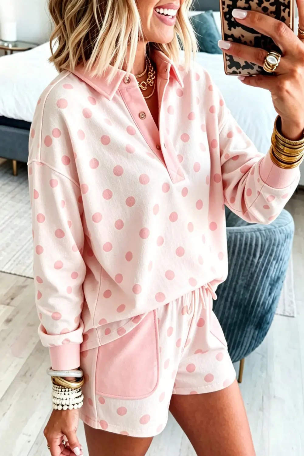 Polka Dot Contrast Patchwork Two Piece Set