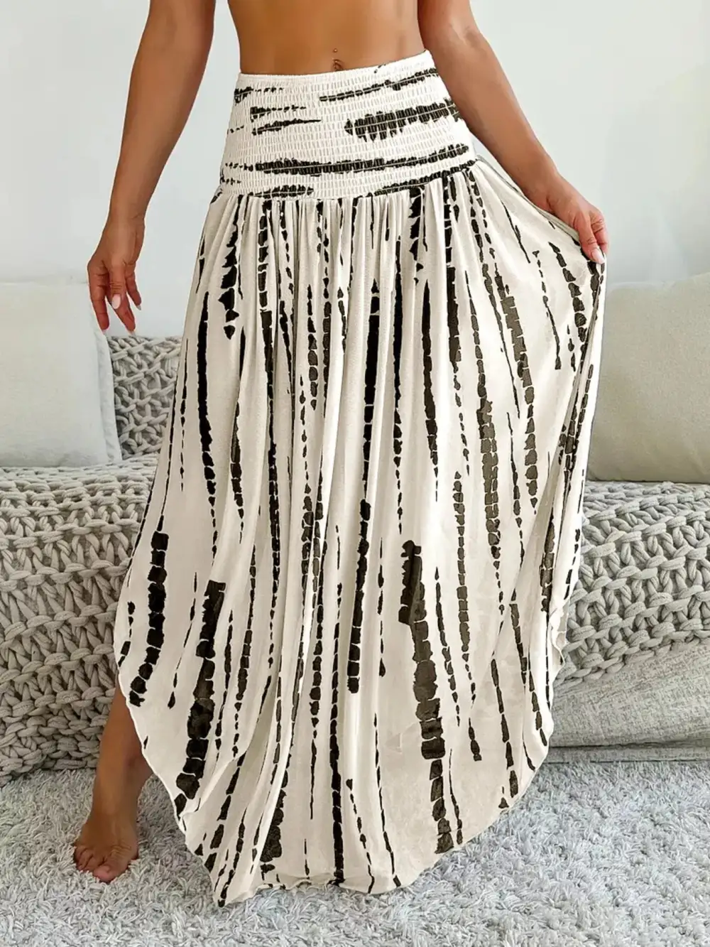 Smocked Asymmetrical Skirt