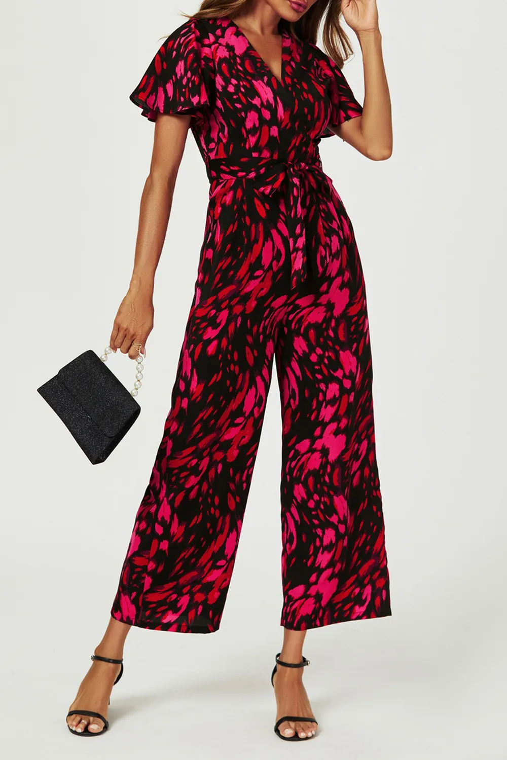 Black And Pink Art Print Women's Jumpsuit