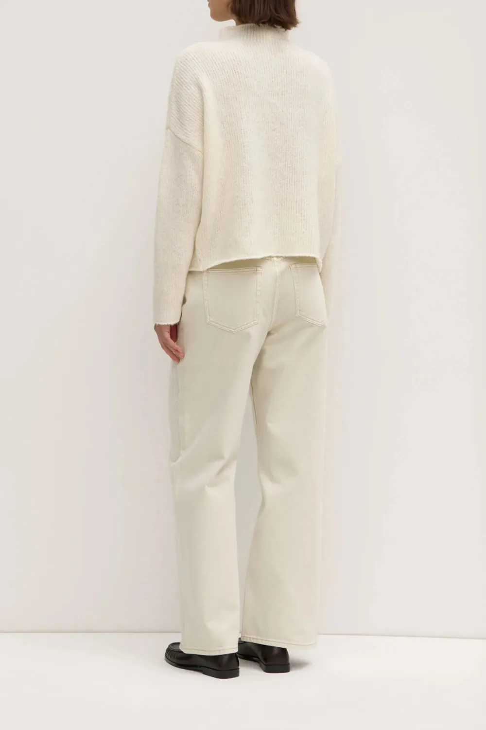 Loose Knit Sweater With Shoulder Drop And Stand Up Collar
