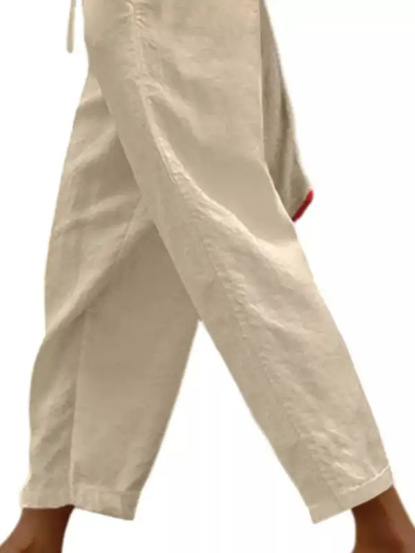 Casual Linen Drawstring Cropped Pants