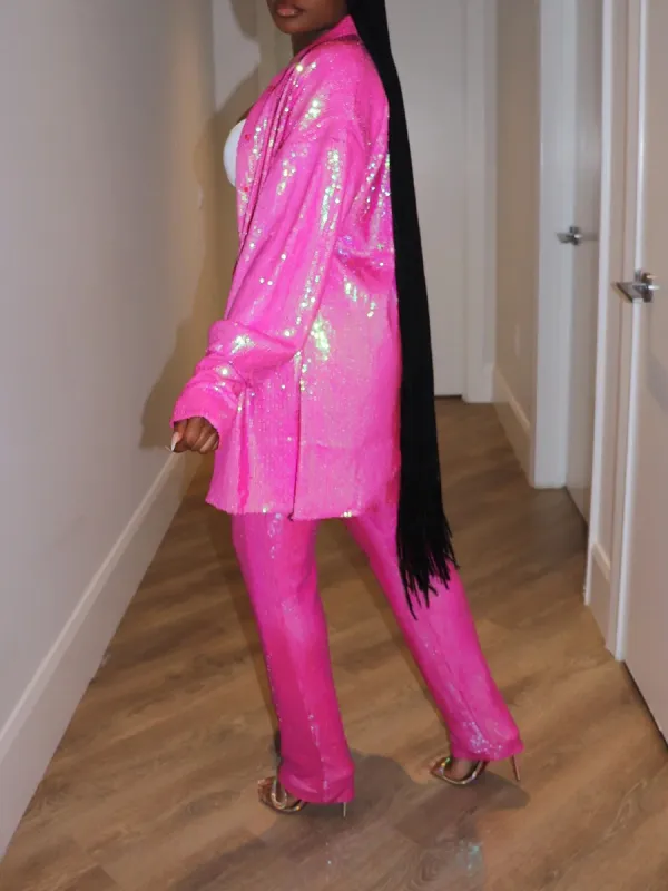 Rose Sequin Shirt And Pants Set