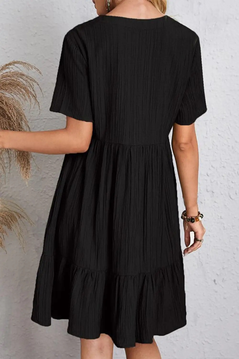 Boho Chic  Plus Size Ruched V-Neck Short Sleeve Dress