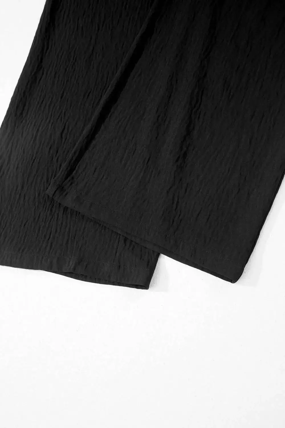 Solid Textured Crossed Waist Loose Pants